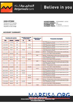 Downloadable Congo Credit du Congo bank statement word example